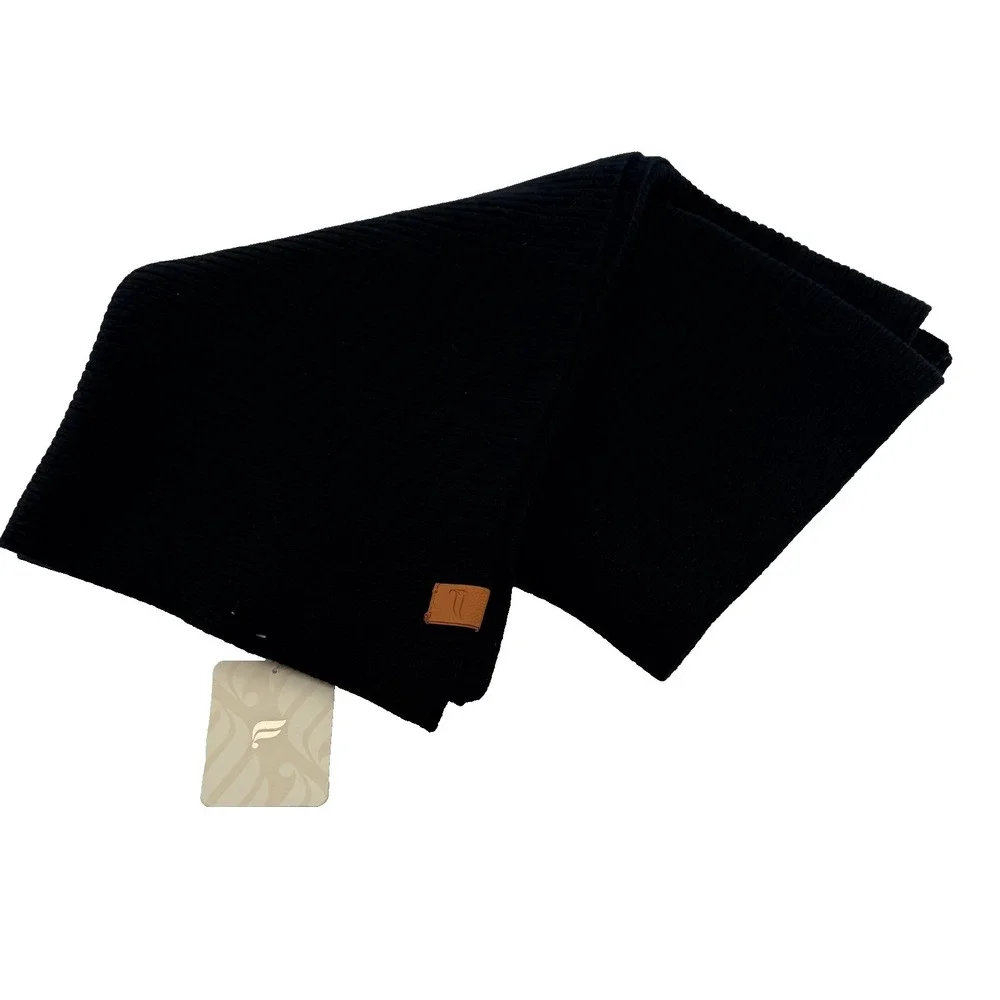 Fabletics‎ Cashmere Blend Scarf Black 95/5 Soft Knit Winter Scarf NWT